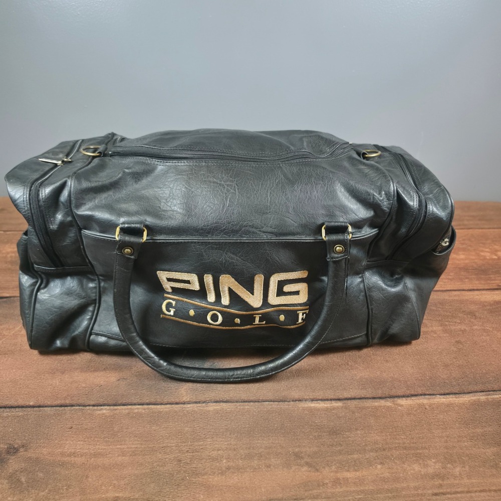 Ping Golf Duffel Bag Mens Large Black Good Vintage Faux Leather Travel Gym
